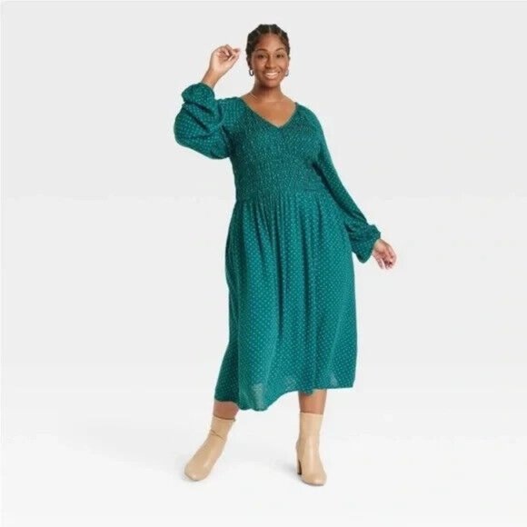 Ava & Viv Dresses & Skirts - Ava & Viv Women's Green Cottagecore Prairie Long Sleeved Smocked Dress Size X